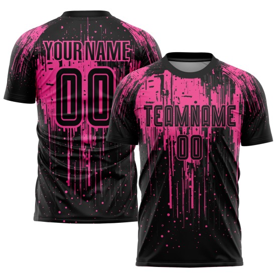 Maillot de football personnalisé rose et noir par sublimation