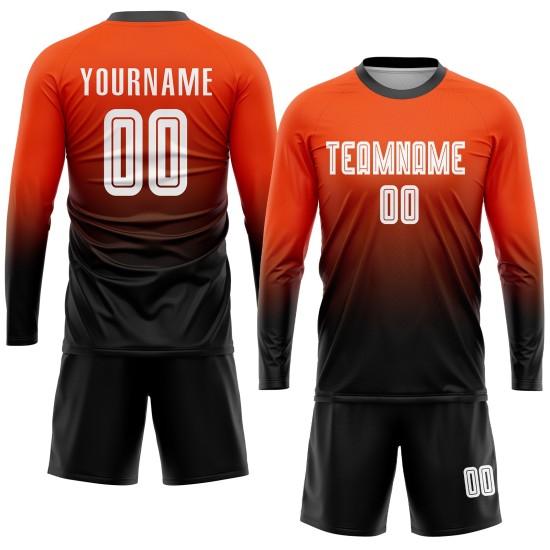 Maillot de football personnalisé orange, blanc et noir, effet dégradé par sublimation