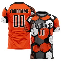 Maillot de football personnalisé orange noir et blanc par sublimation Maillot de football personnalisé orange noir et blanc par sublimation