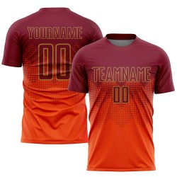 Maillot de football personnalisé par sublimation orange cramoisi-vieil or Maillot de football personnalisé par sublimation orange cramoisi-vieil or