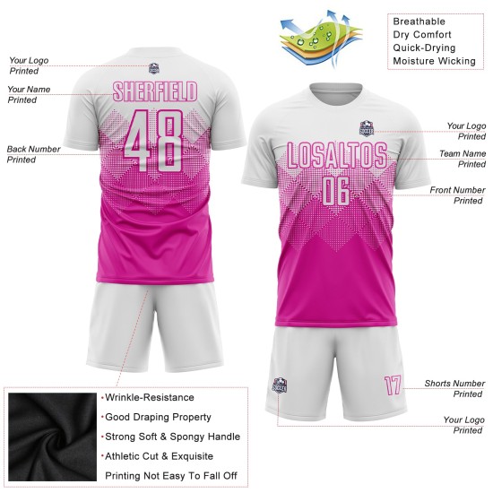 Maillot de football personnalisé rose foncé et blanc par sublimation