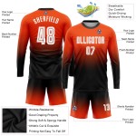 Maillot de football personnalisé à manches longues, orange, blanc et noir, imprimé par sublimation