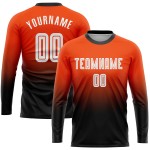 Maillot de football personnalisé à manches longues, orange, blanc et noir, imprimé par sublimation
