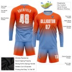 Maillot de football personnalisé à manches longues, orange, blanc et bleu clair, imprimé par sublimation