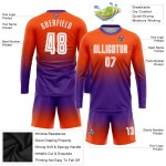 Maillot de football personnalisé à manches longues, imprimé par sublimation, orange, blanc et violet