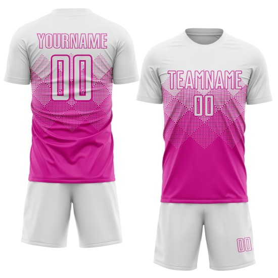 Maillot de football personnalisé rose foncé et blanc par sublimation
