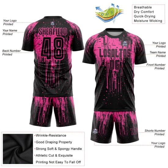 Maillot de football personnalisé rose et noir par sublimation