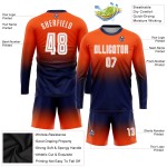 Maillot de football personnalisé à manches longues, orange, blanc et bleu marine, imprimé par sublimation