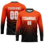 Maillot de football personnalisé orange, blanc et noir, effet dégradé par sublimation