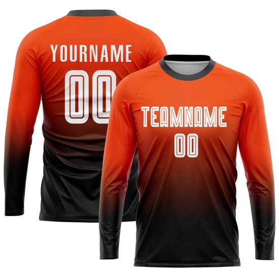 Maillot de football personnalisé orange, blanc et noir, effet dégradé par sublimation